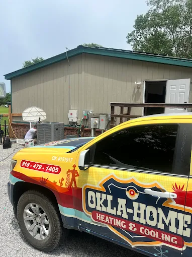 Okla-Home service truck at residential job site in Tulsa